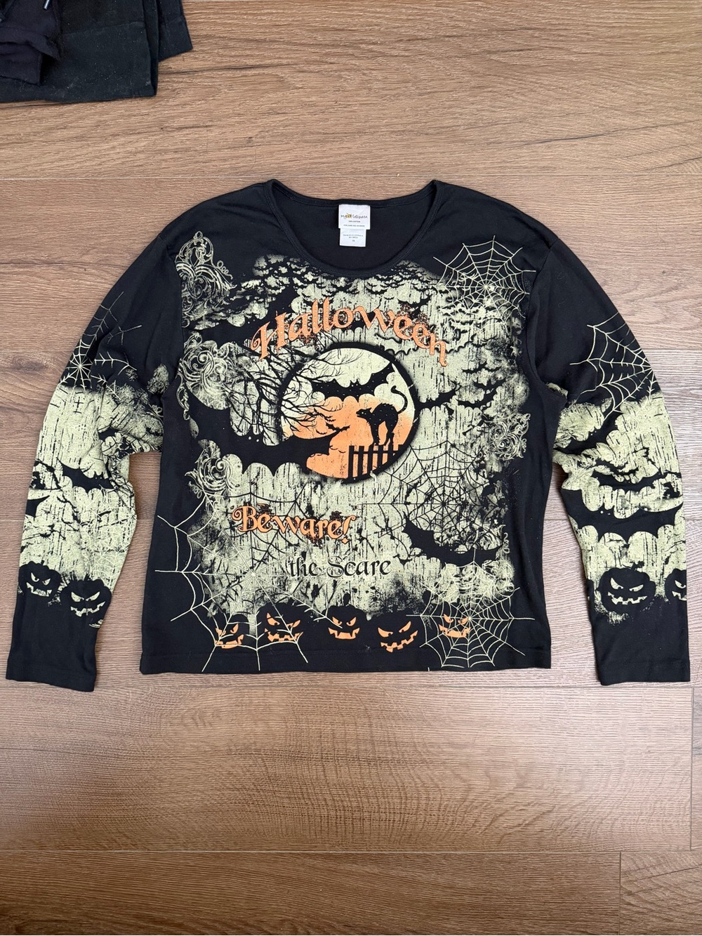 Halloween Graphic Long Sleeve Tee - Black & Orange